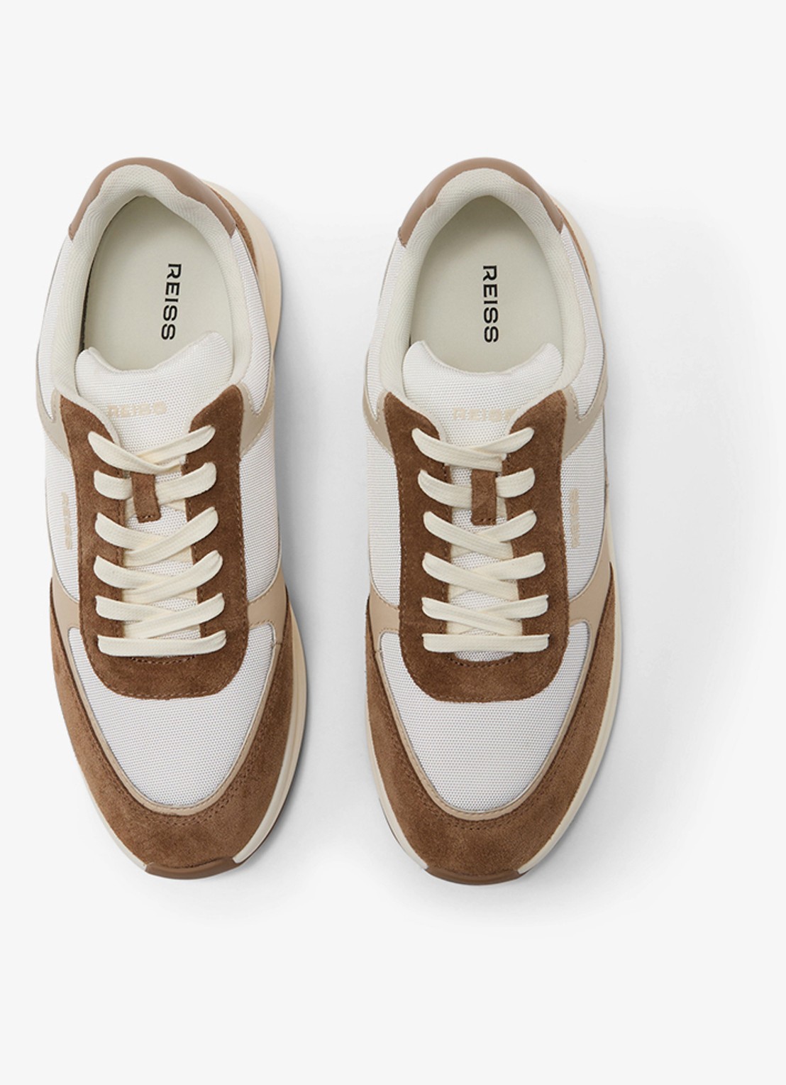Reiss Hudson sneakers van leer met suéde details - detail camel