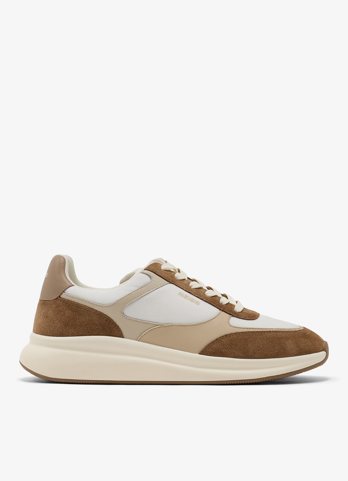 Reiss Hudson sneakers van leer met suéde details - voorkant 4 camel
