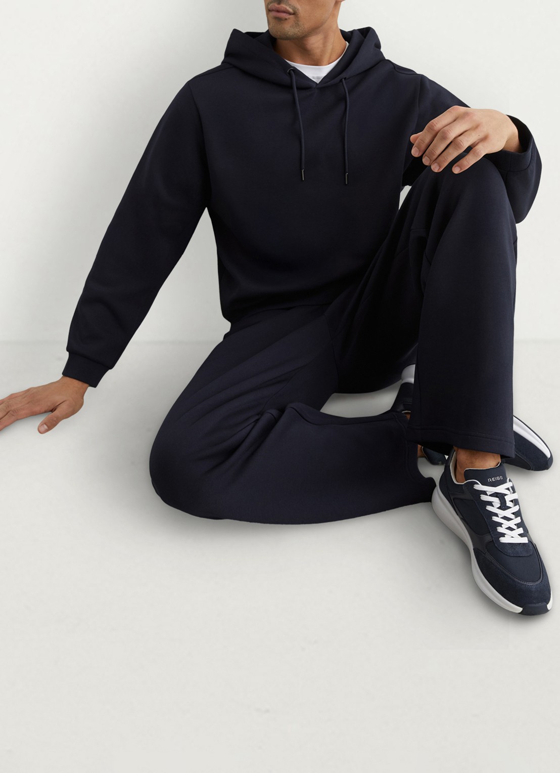 Reiss Hudson sneakers van leer met suéde details - voorkant 4 dark navy / blauw