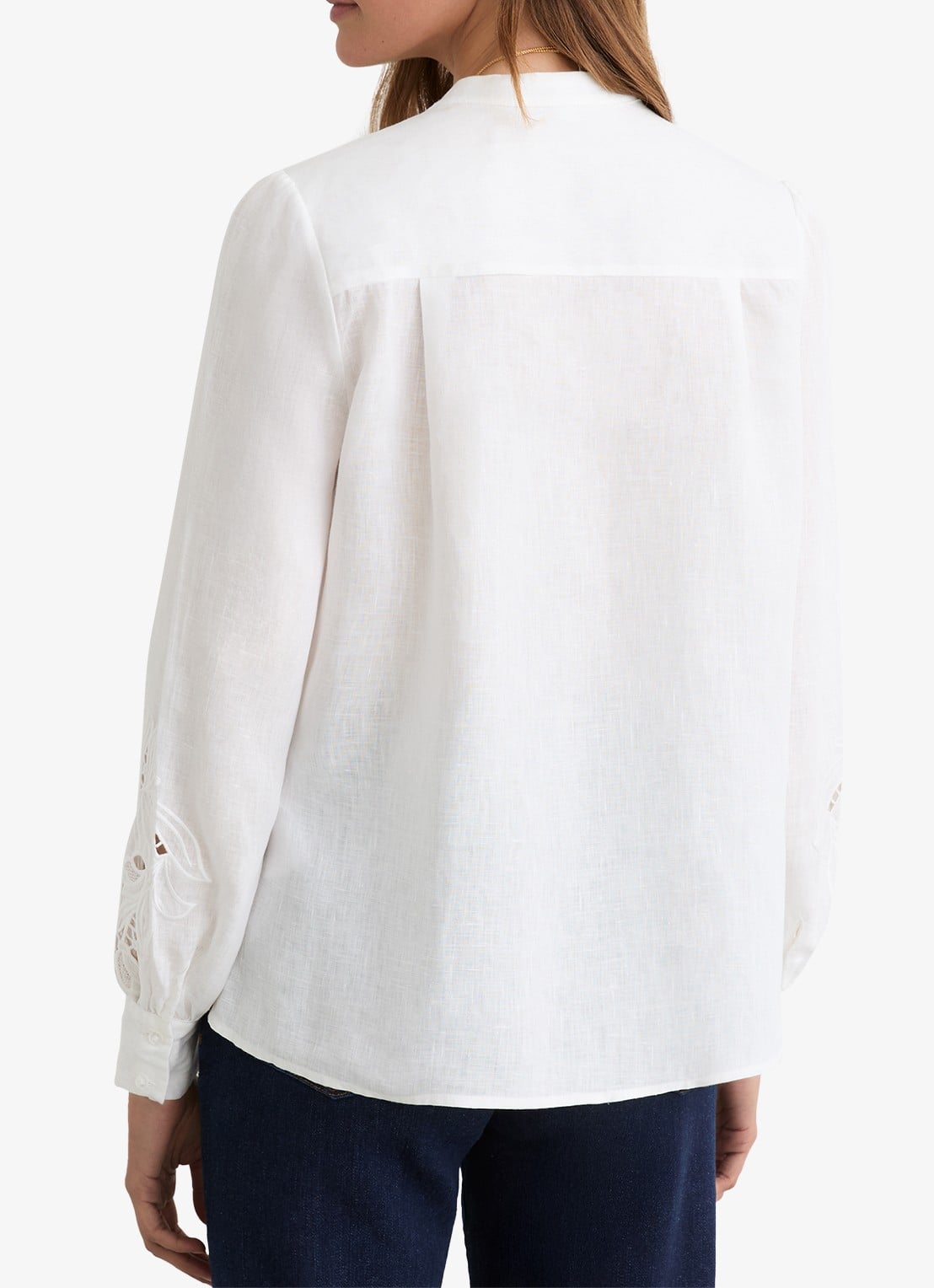Reiss Ida blouse van linnen met broderie  - achterkant 3 wit