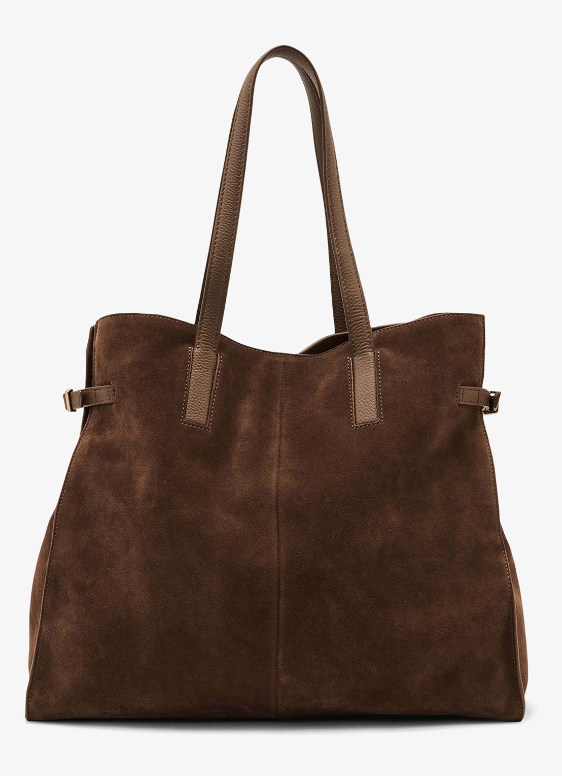 Reiss Indigo oversized shopper van suède - detail donkerbruin