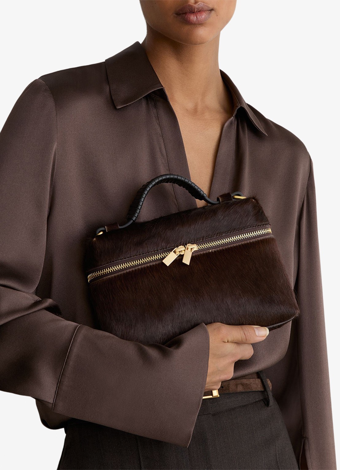 Reiss Ines crossbodytas van leer - voorkant 2 donkerbruin
