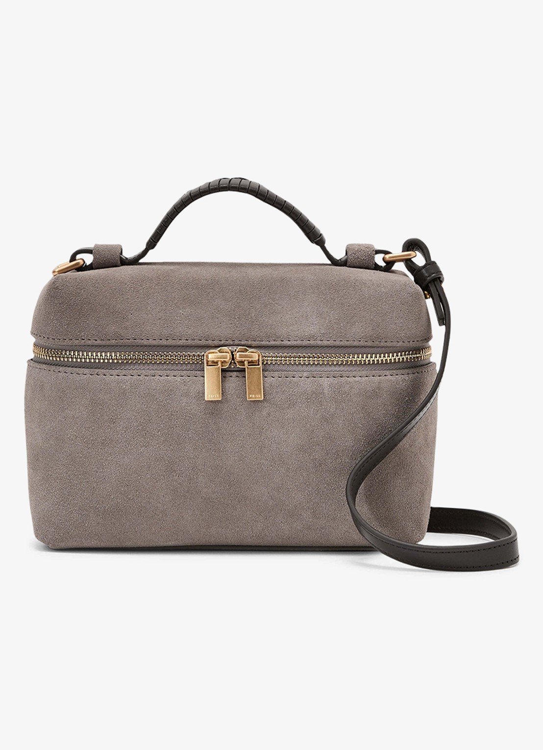 Reiss Ines handtas van suède met afneembare schouderriem - voorkant 6 grey / grijs