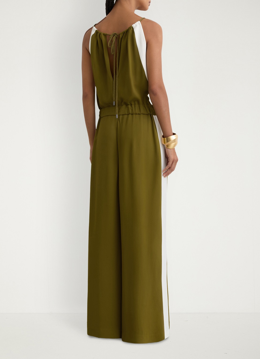 Reiss Inez wide fit jumpsuit met trekkoord - achterkant groen