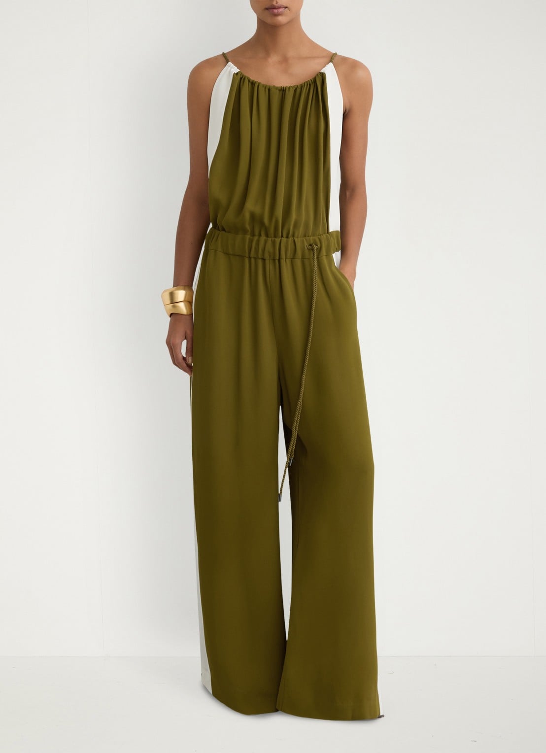 Reiss Inez wide fit jumpsuit met trekkoord - detail 2 groen