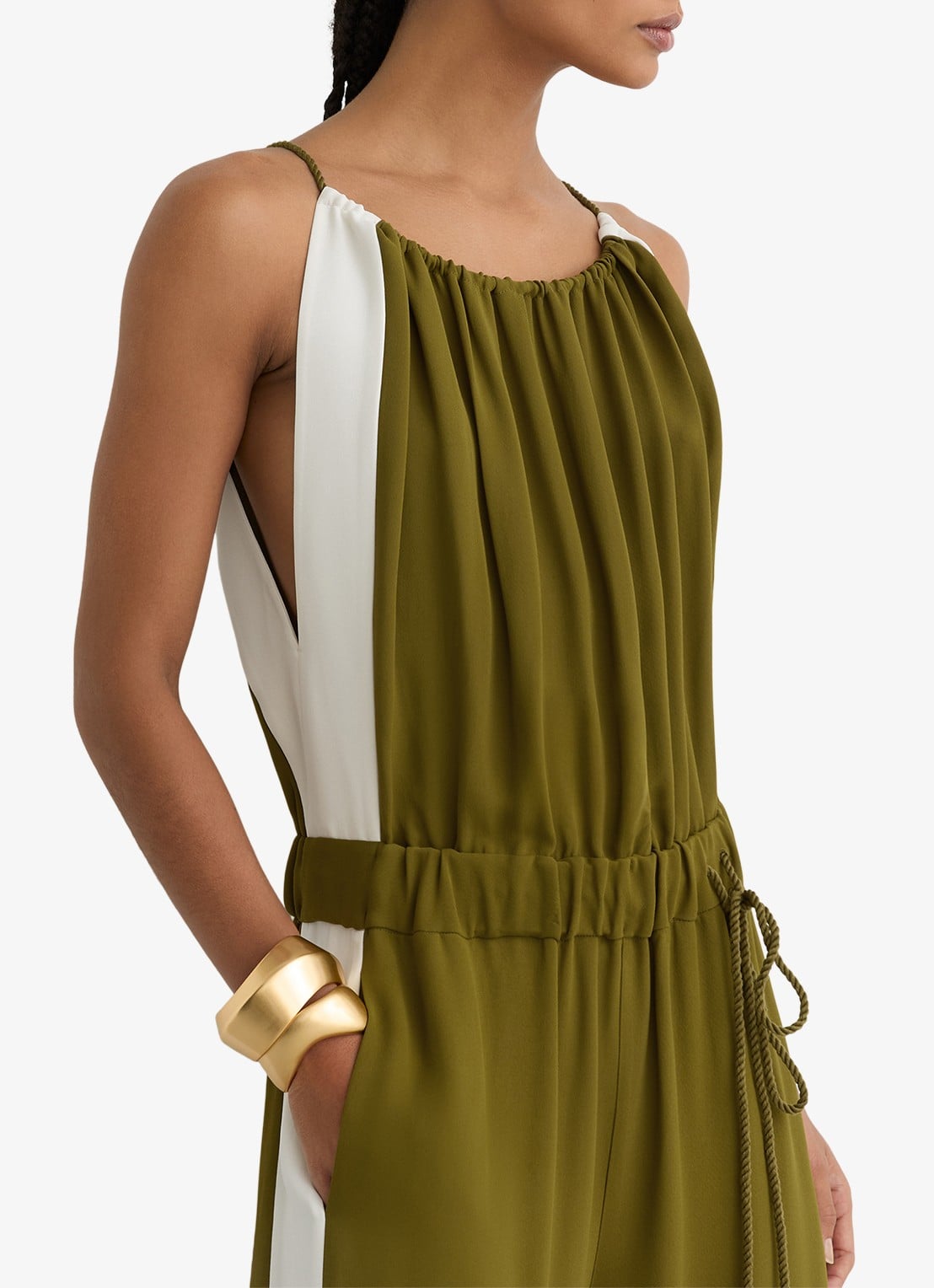 Reiss Inez wide fit jumpsuit met trekkoord - detail 4 groen