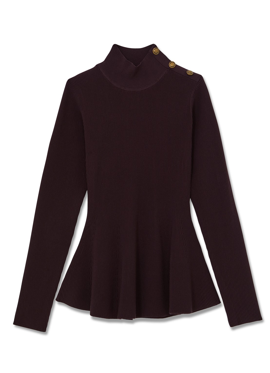 Reiss Isabella ribgebreide top met opstaande kraag - voorkant bordeauxrood