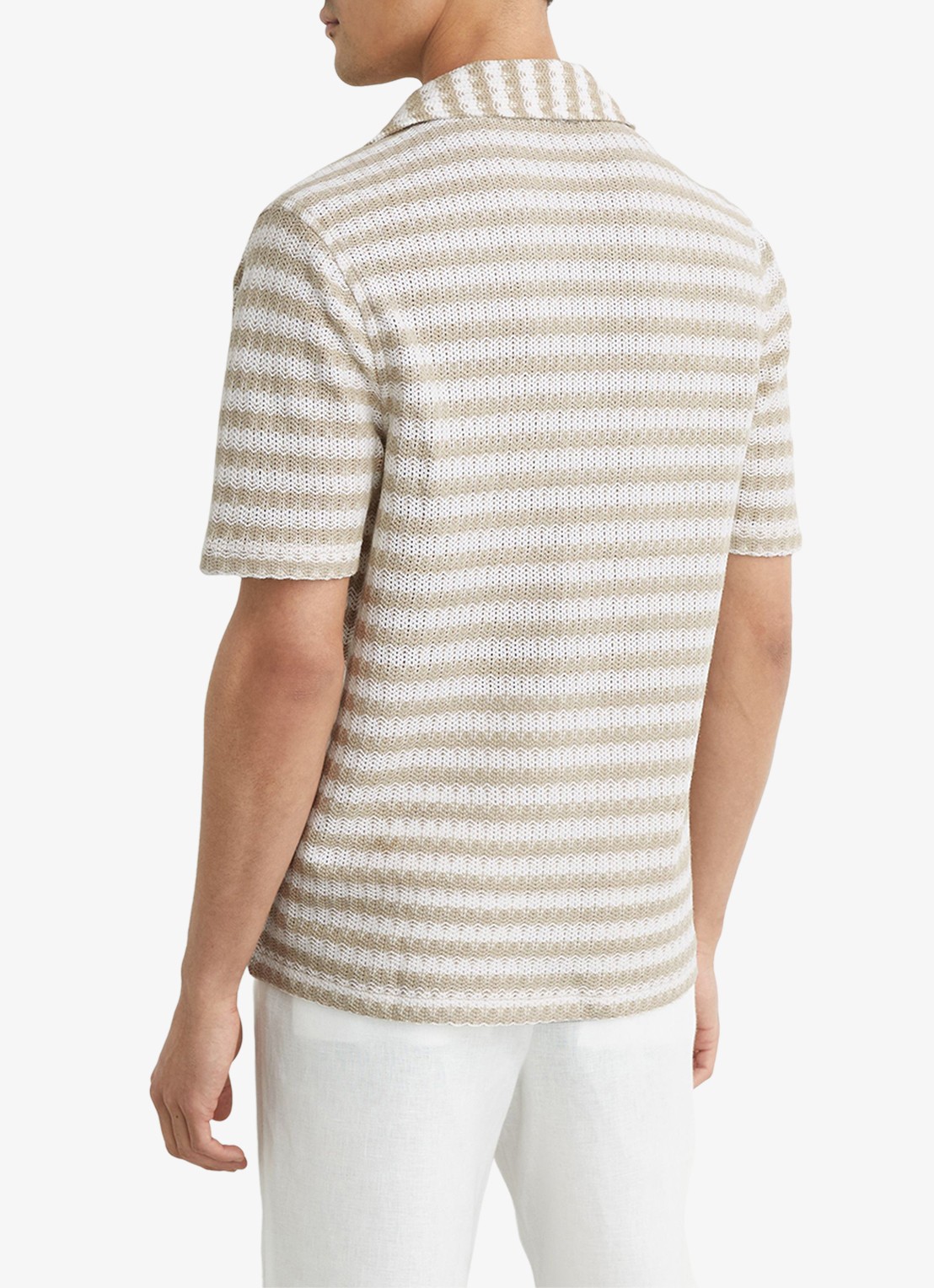 Reiss Island grofgebreid regular fit overhemd met streepprint - achterkant wit / oatmeal