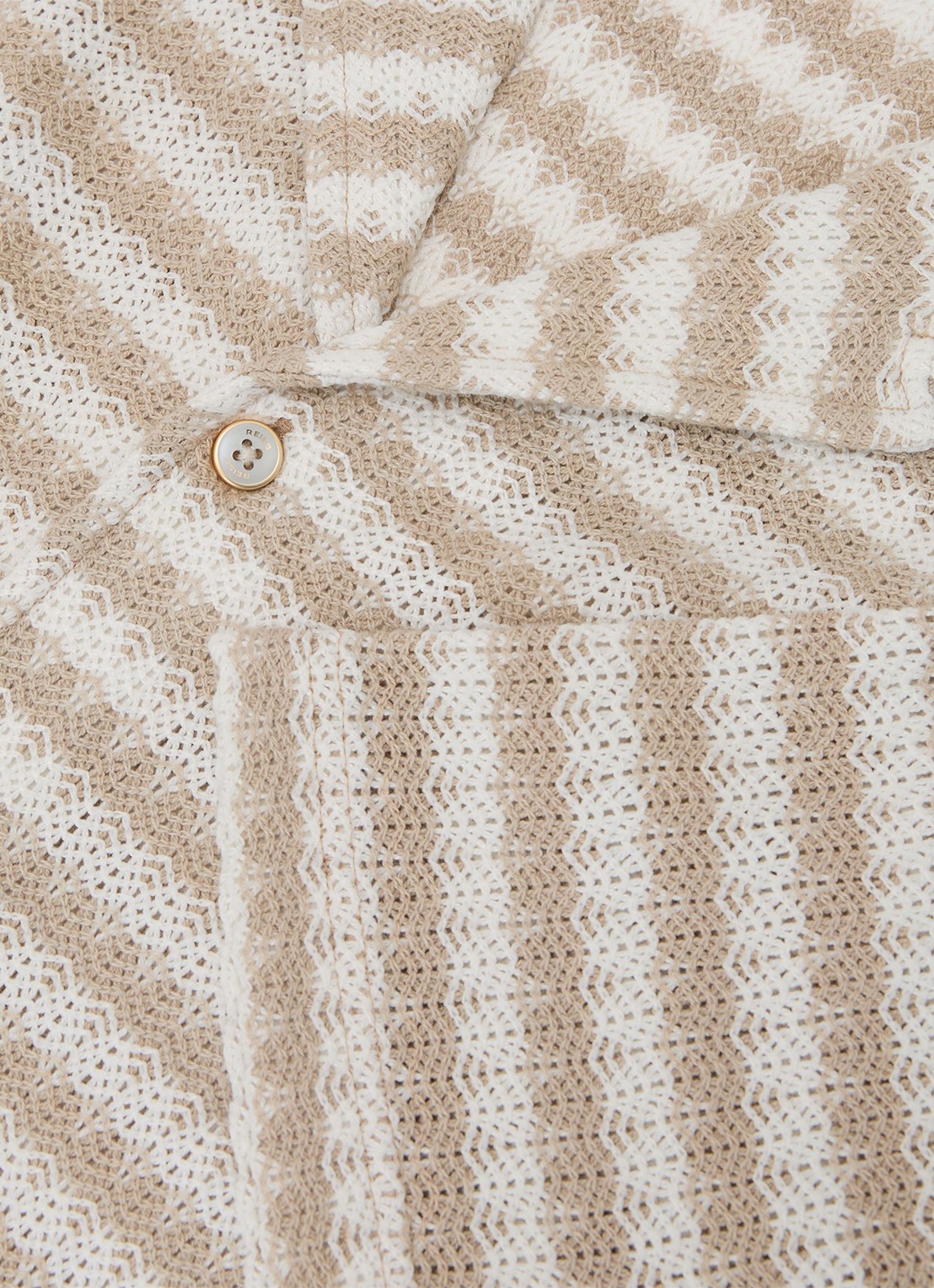 Reiss Island grofgebreid regular fit overhemd met streepprint - detail 4 wit / oatmeal