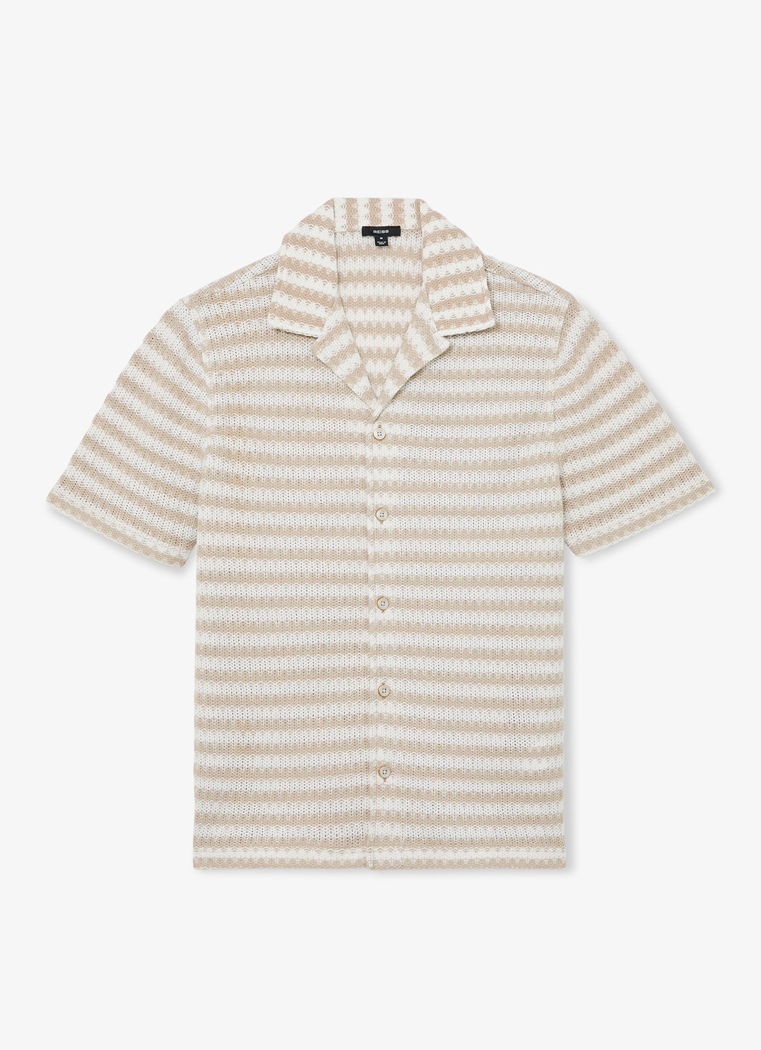 Reiss Island grofgebreid regular fit overhemd met streepprint - voorkant 5 wit / oatmeal