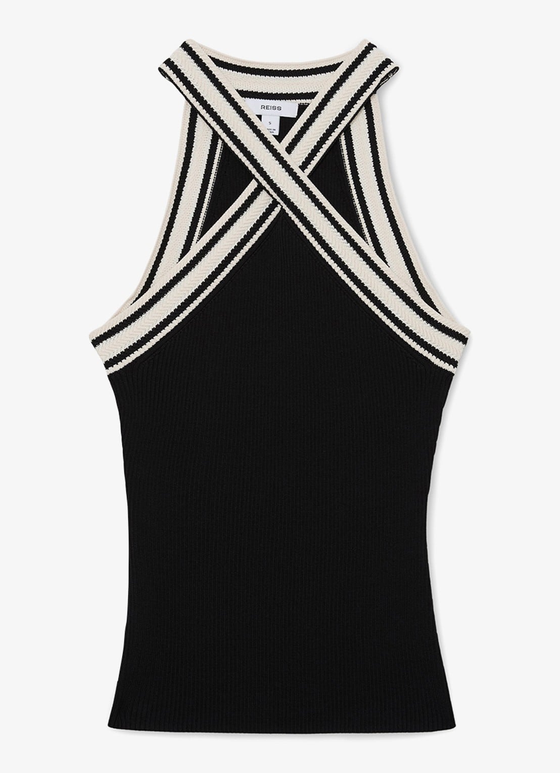 Reiss Ivanna top met ribstructuur - voorkant zwart