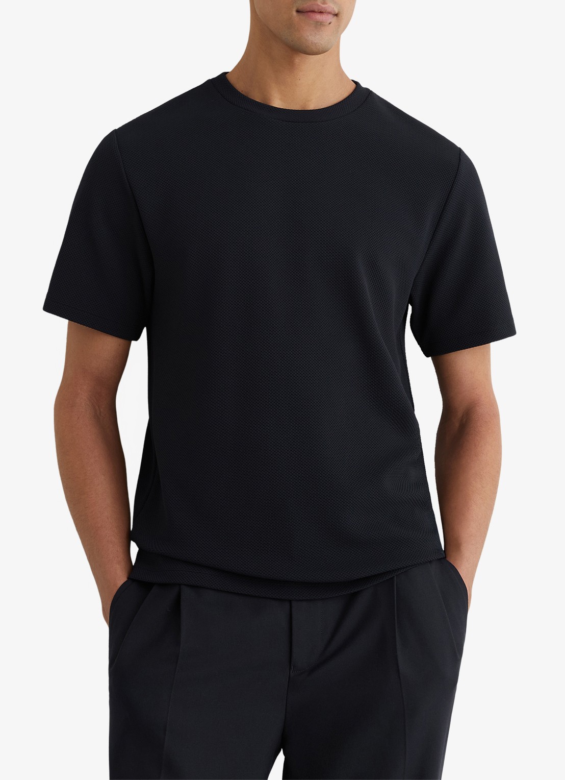 Reiss Jack T-shirt met structuur en ronde hals - detail donkerblauw
