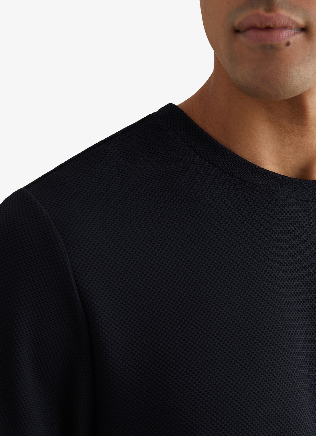 Reiss Jack T-shirt met structuur en ronde hals - detail 2 donkerblauw