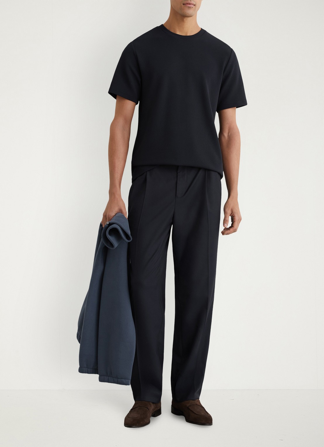 Reiss Jack T-shirt met structuur en ronde hals - voorkant 5 donkerblauw