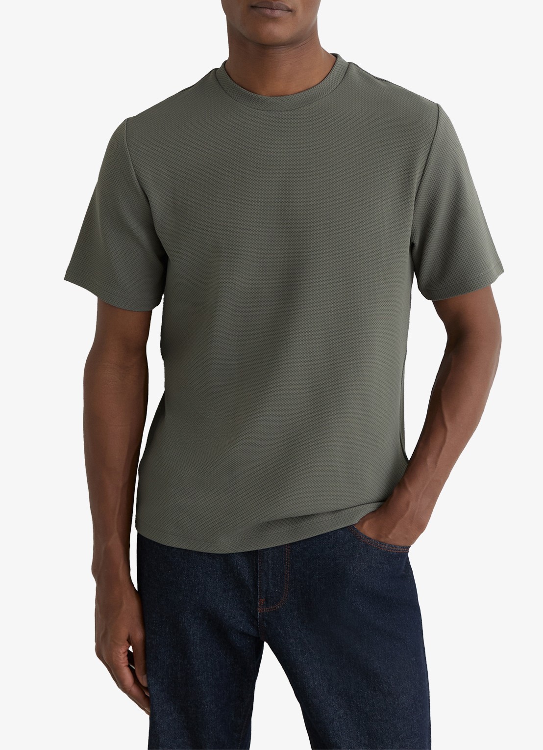Reiss Jack T-shirt met structuur en ronde hals - detail 4 groen