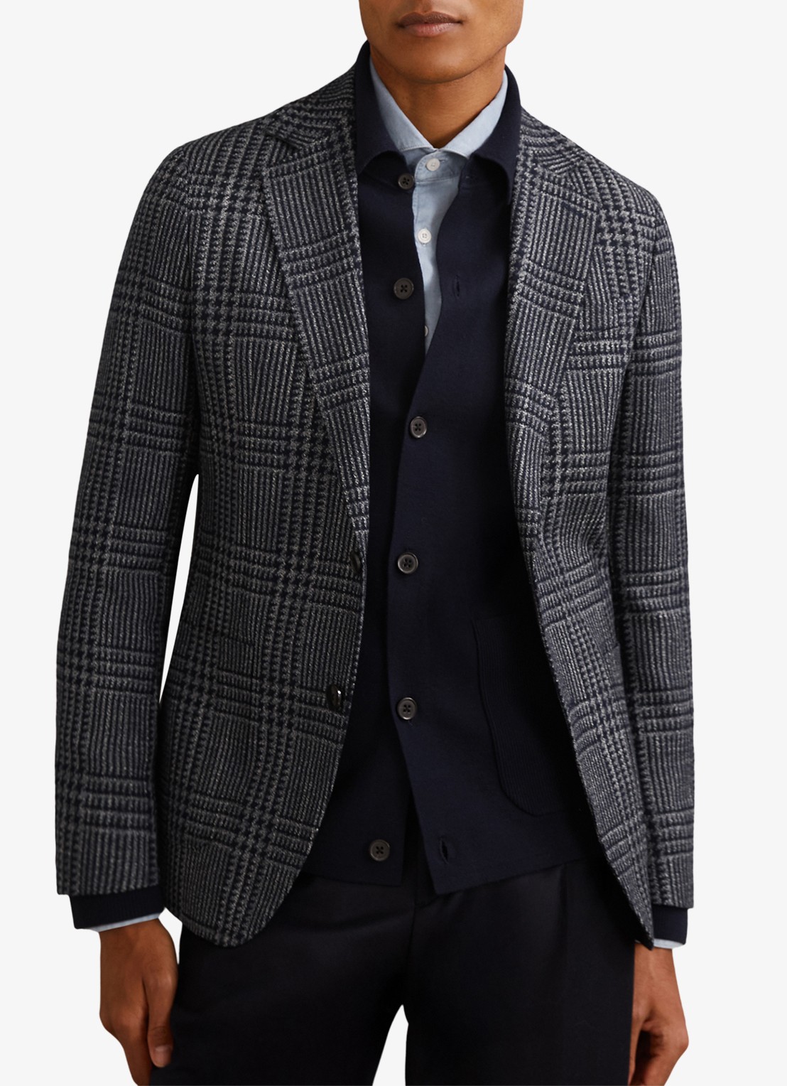 Reiss  Jacob regular fit colbert in wolblend met ruitdessin - detail grijs