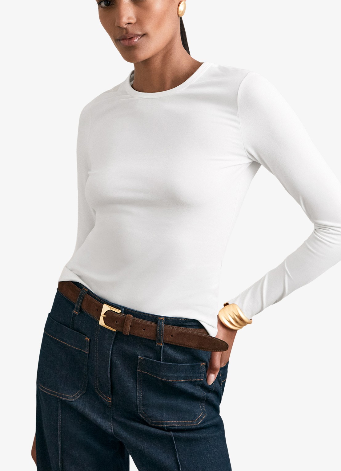 Reiss Jada longsleeve met ronde hals - detail 3 wit