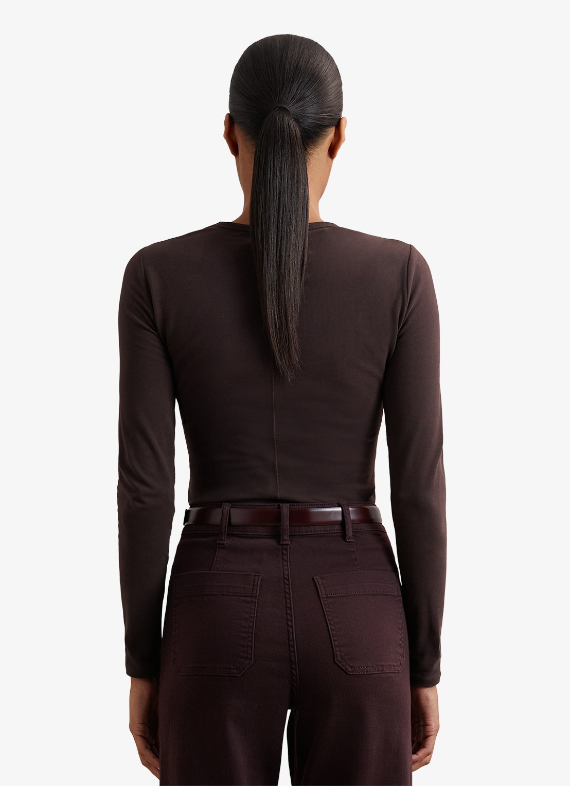 Reiss Jada longsleeve met ronde hals - achterkant 6 donkerbruin