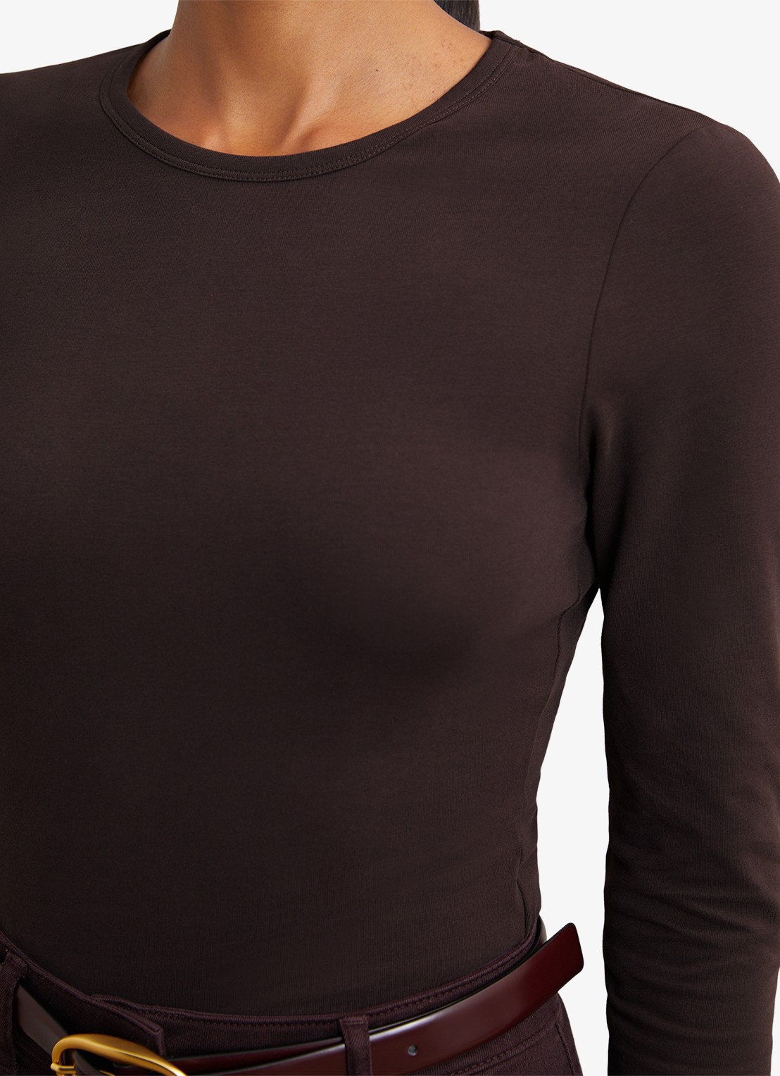 Reiss Jada longsleeve met ronde hals - detail 4 donkerbruin