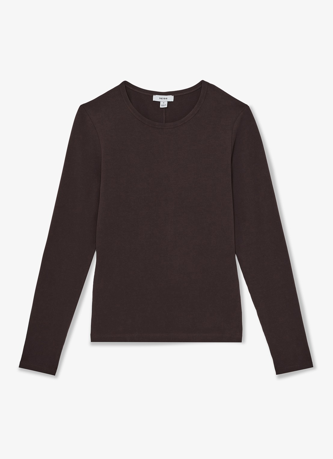 Reiss Jada longsleeve met ronde hals - voorkant donkerbruin