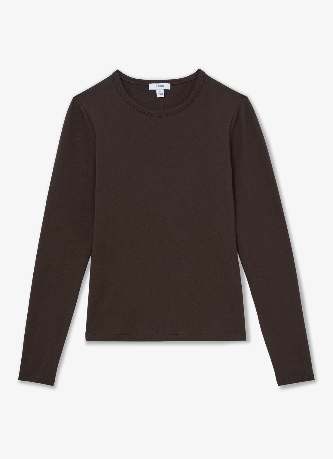 Reiss Jada longsleeve met ronde hals - voorkant 4 chocoladebruin