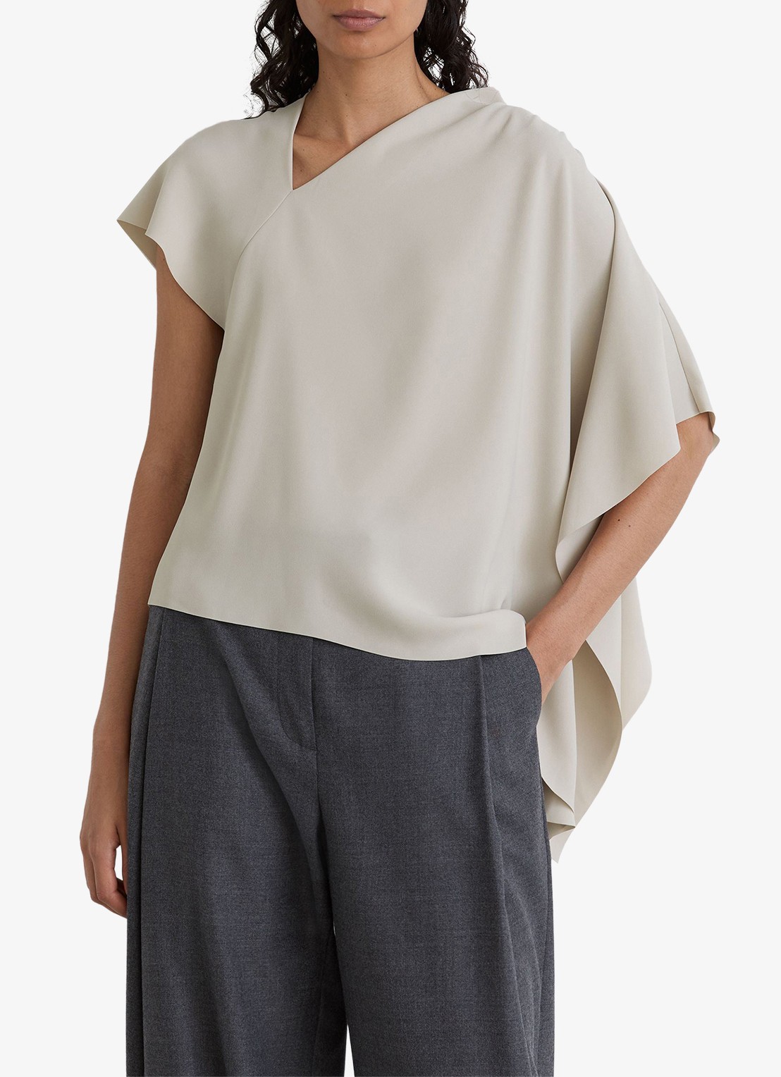 Reiss Jade top met asymmetrische hals - detail 4 lichtgrijs
