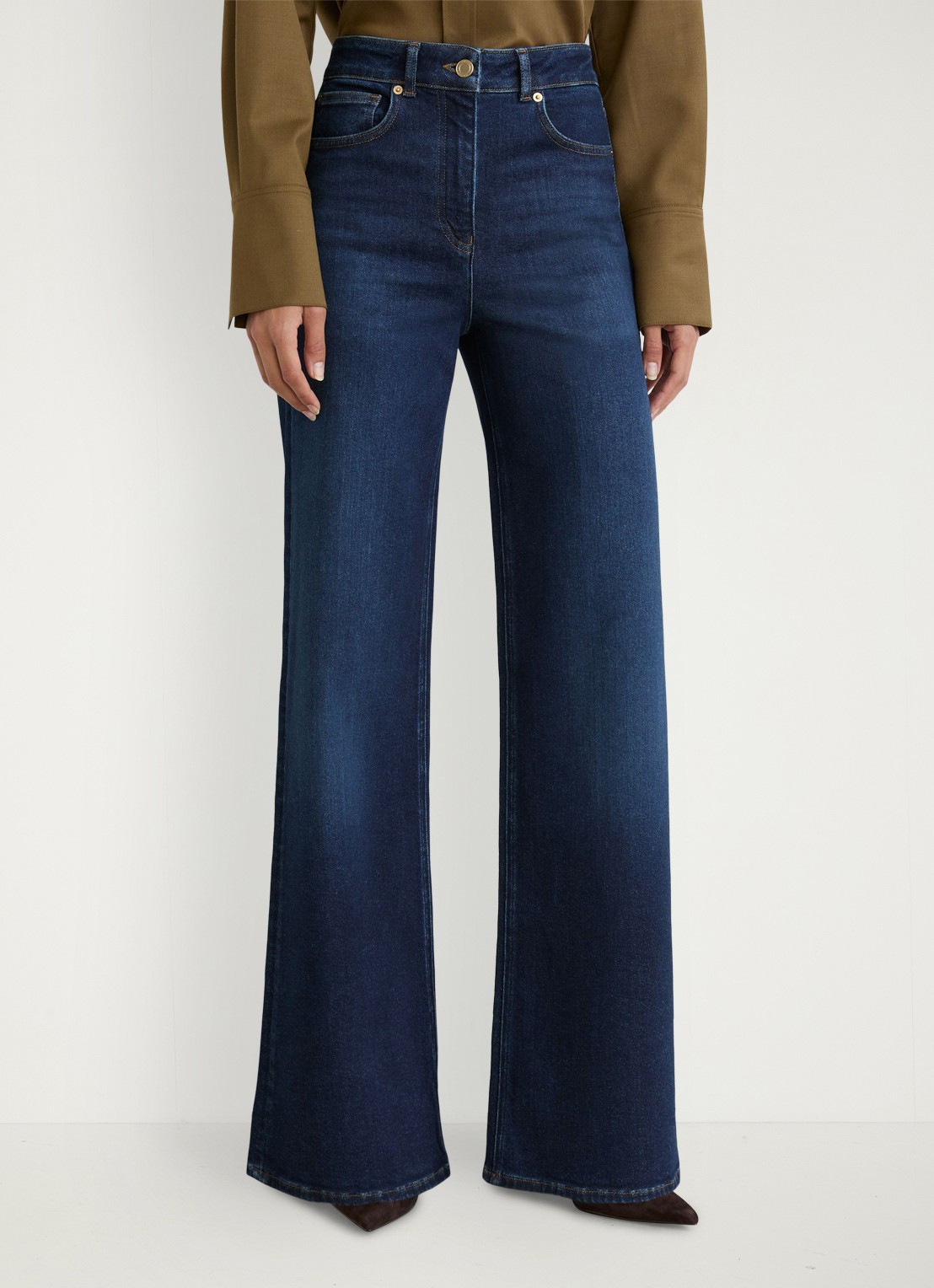 Reiss Jas high waist flared jeans met steekzakken - detail donkerblauw