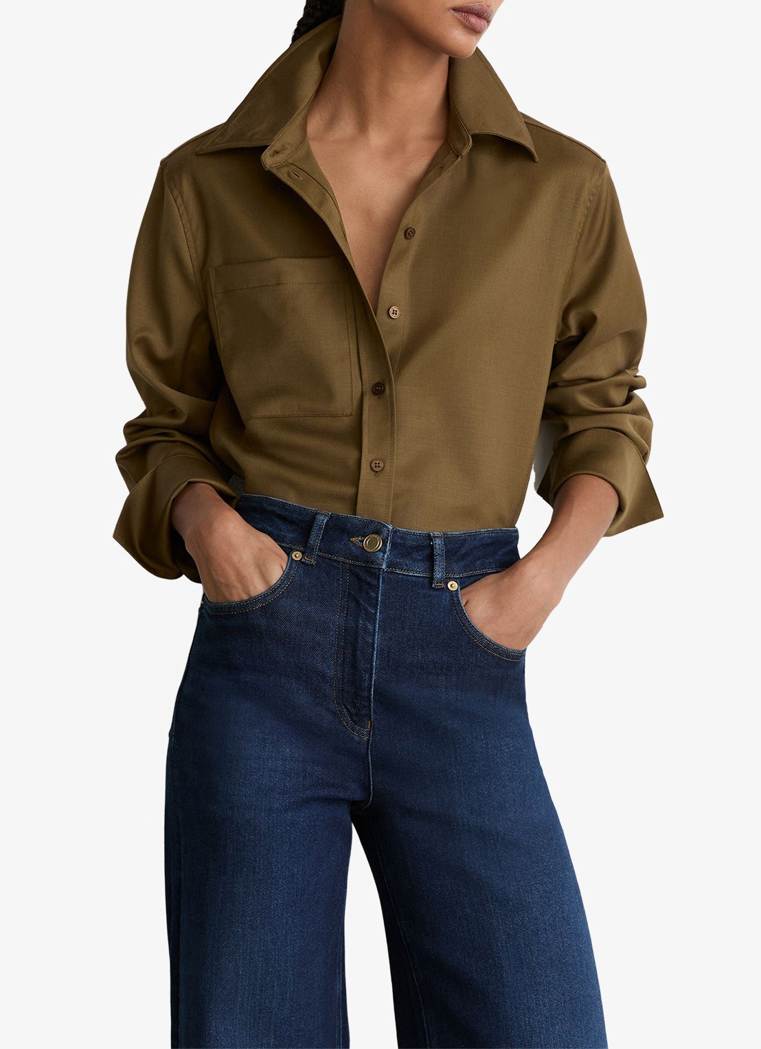 Reiss Jas high waist flared jeans met steekzakken - detail 2 donkerblauw