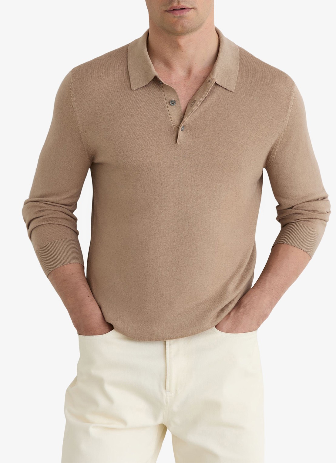 Reiss Jay regular fit polo met structuur - detail 3 taupe brown / bruin