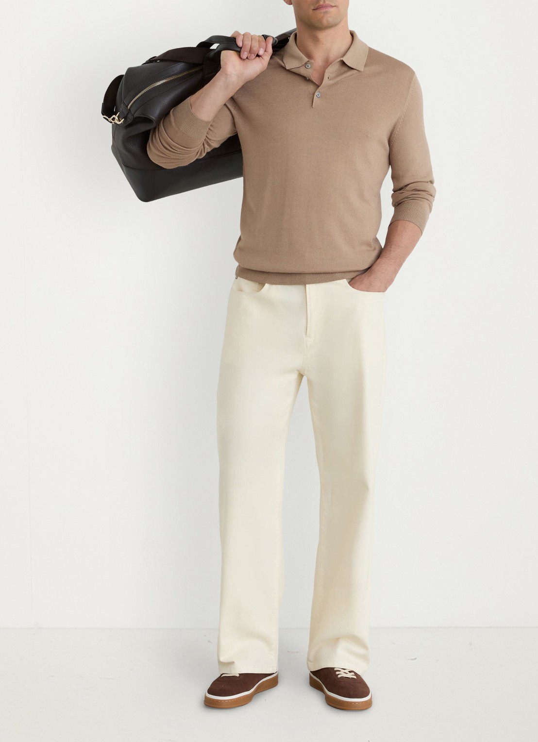 Reiss Jay regular fit polo met structuur - voorkant 2 taupe brown / bruin