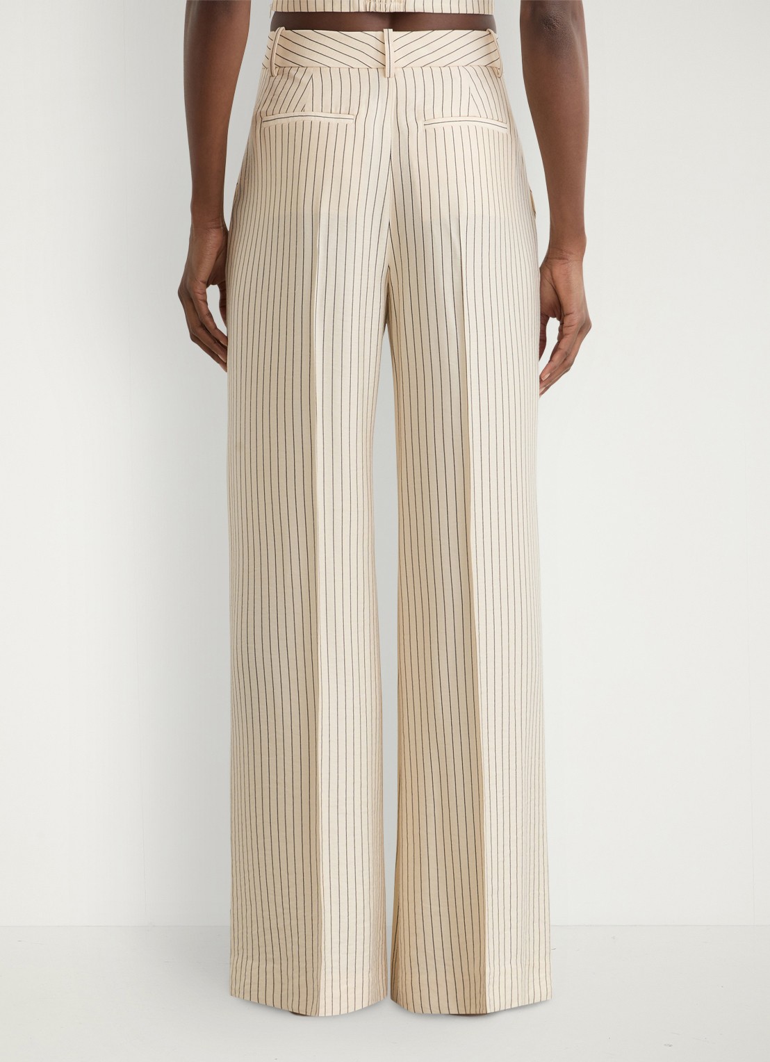 Reiss Jayce high waist wide fit pantalon met streepprint - achterkant 7 creme