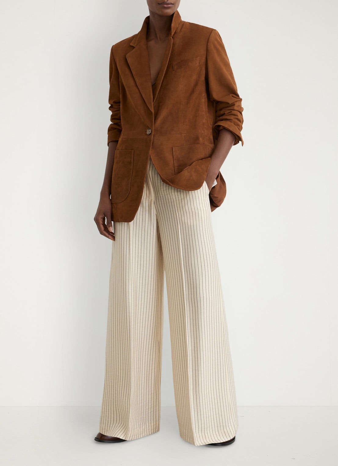 Reiss Jayce high waist wide fit pantalon met streepprint - detail 4 creme