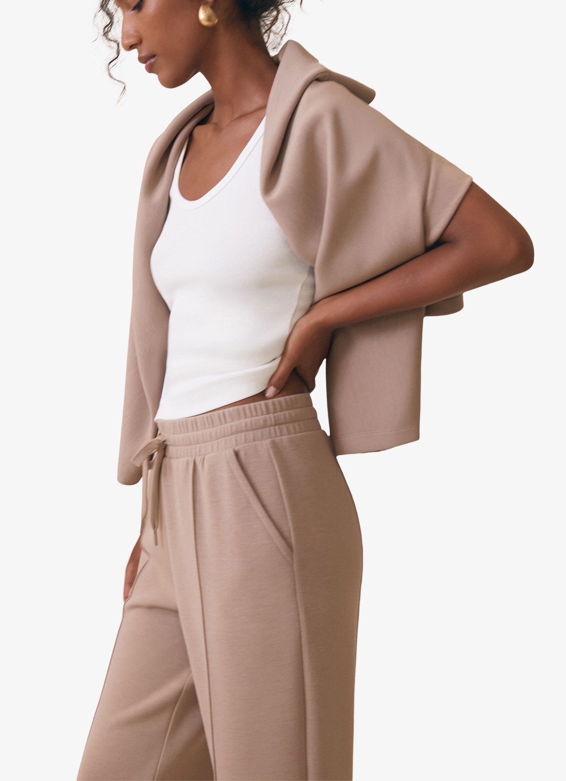 Reiss Jemma high waist straight fit joggingbroek met steekzakken - detail 2 taupe