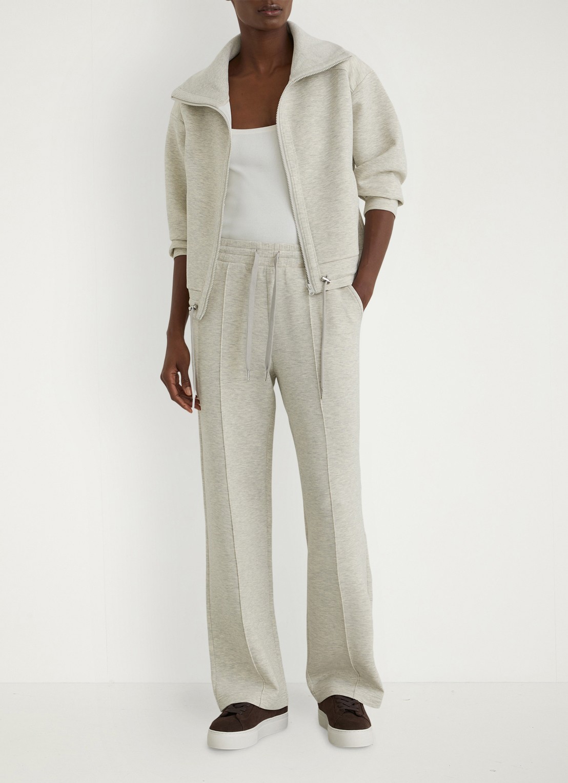 Reiss Jemma high waist wide fit joggingbroek met steekzakken - voorkant 3 grijs