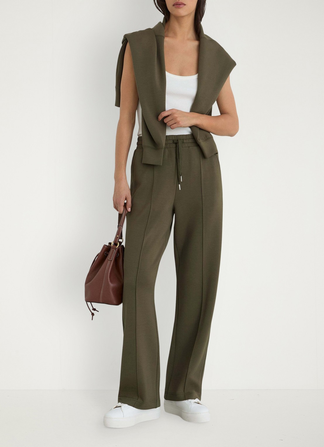Reiss Jemma high waist wide fit joggingbroek met steekzakken - voorkant 7 olijfgroen