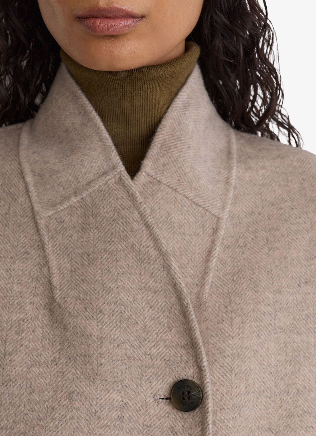 Reiss Jett mantel in wolblend - detail 4 donkerbeige