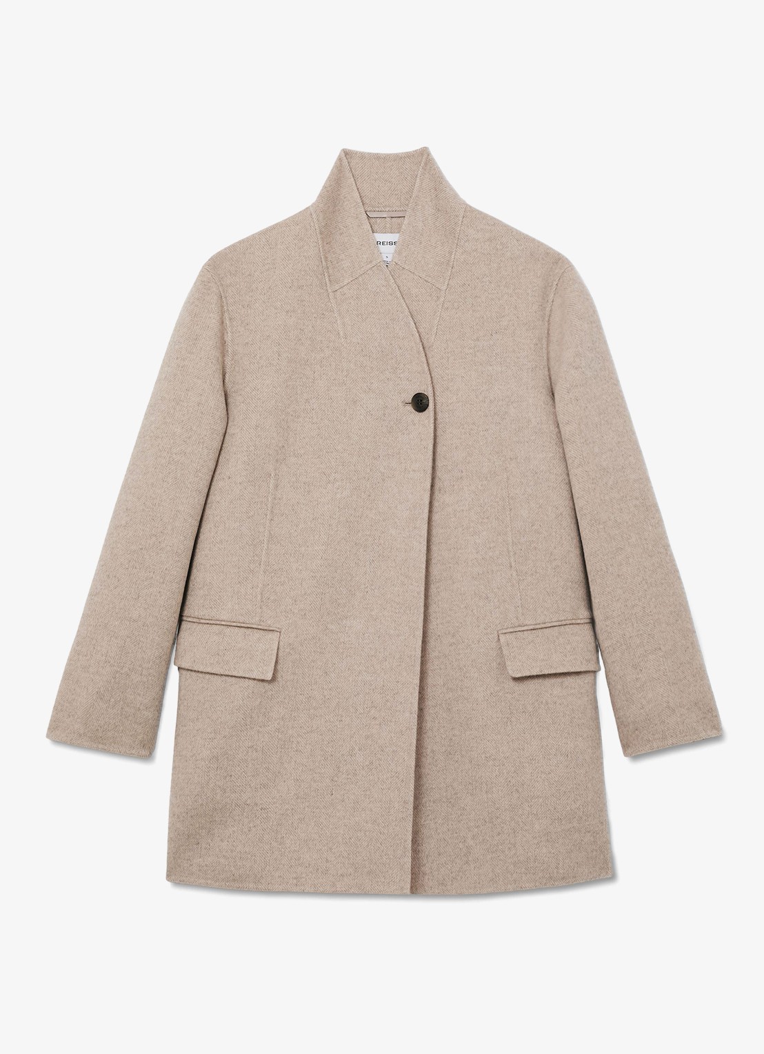 Reiss Jett mantel in wolblend - voorkant 5 donkerbeige