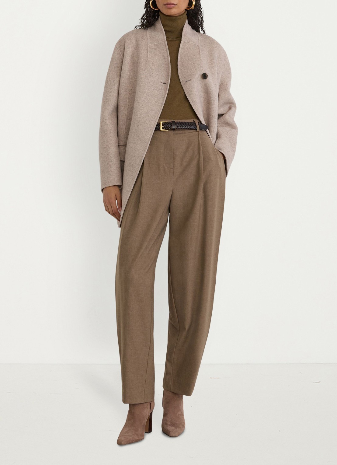 Reiss Jett mantel in wolblend - voorkant 6 donkerbeige