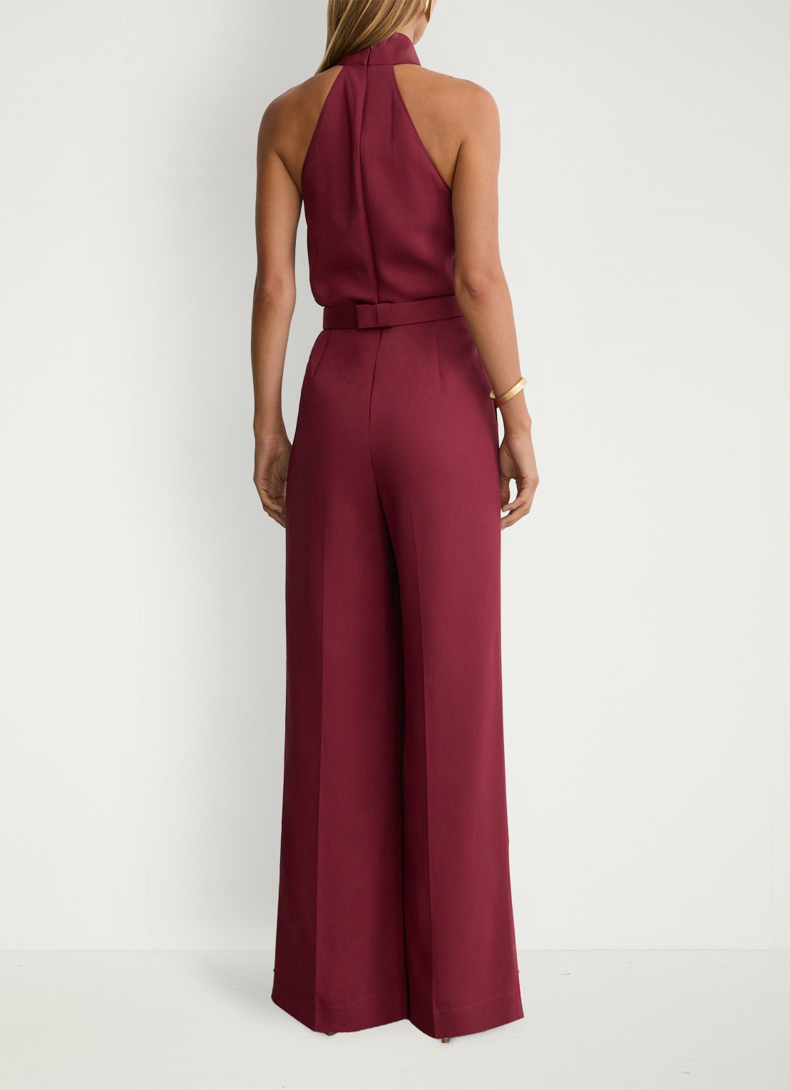 Reiss Jodie wide leg jumpsuit met ceintuur - achterkant 7 steenrood