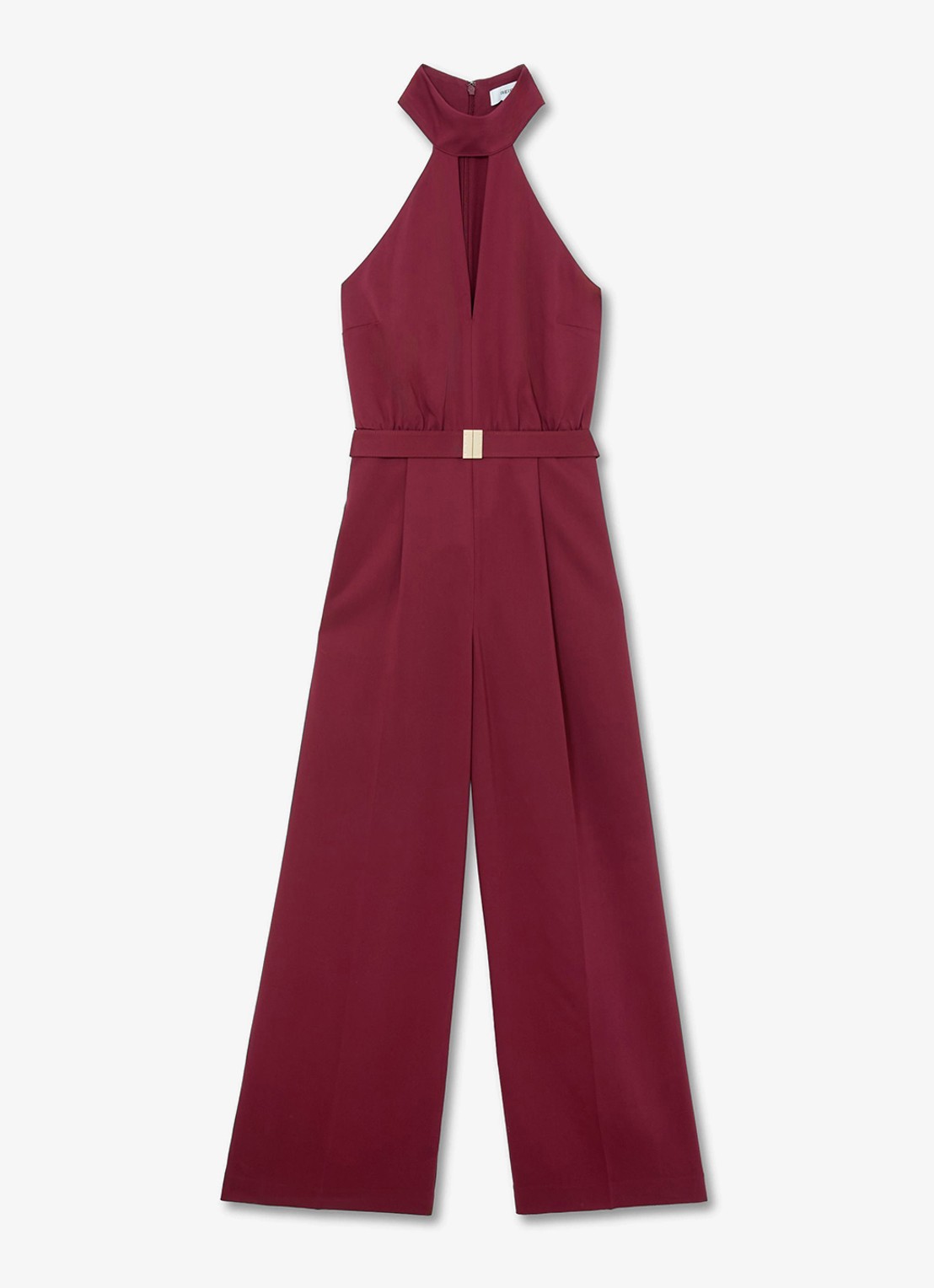 Reiss Jodie wide leg jumpsuit met ceintuur - voorkant 6 steenrood