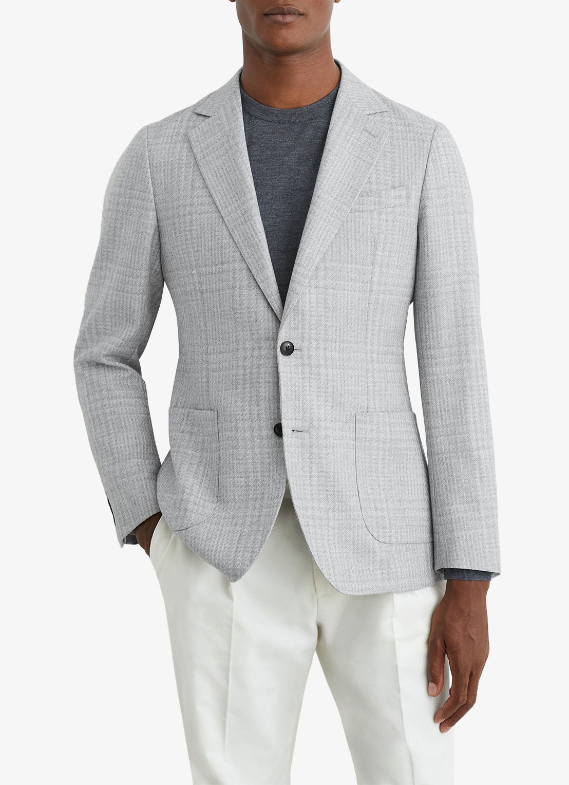 Reiss Joe single-breasted blazer in wolblend met ruitdessin - detail grey / grijs