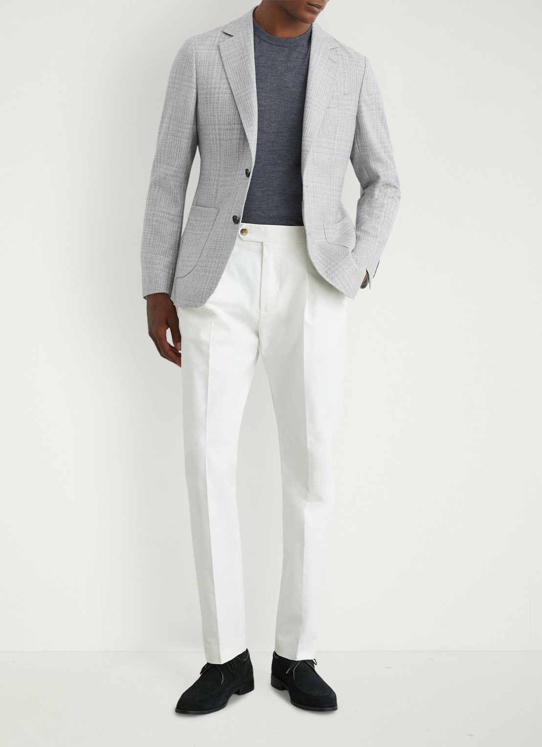 Reiss Joe single-breasted blazer in wolblend met ruitdessin - voorkant 6 grey / grijs