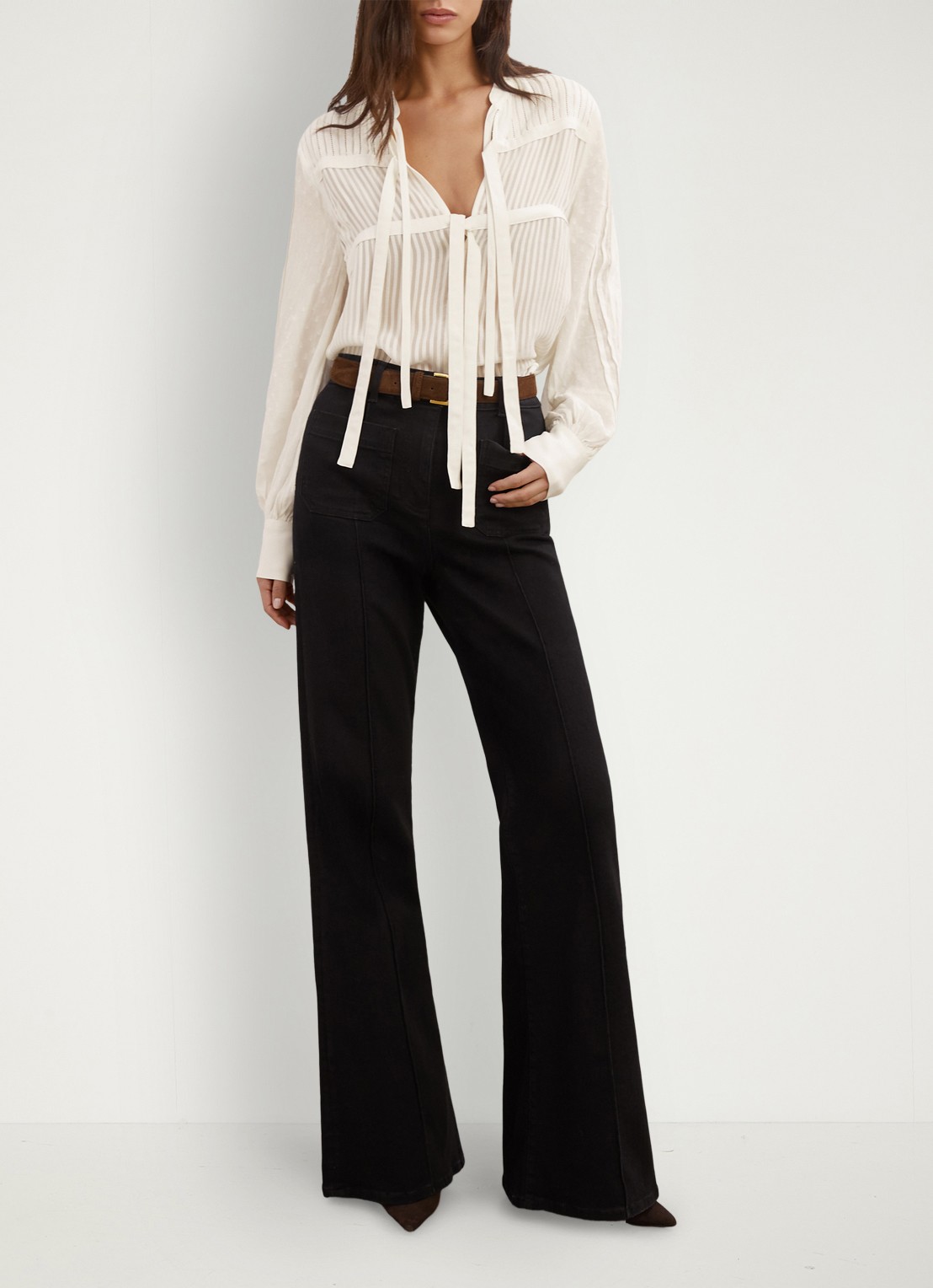 Reiss Josephine blouse met streepprint en ballonmouwen - voorkant 5 wit