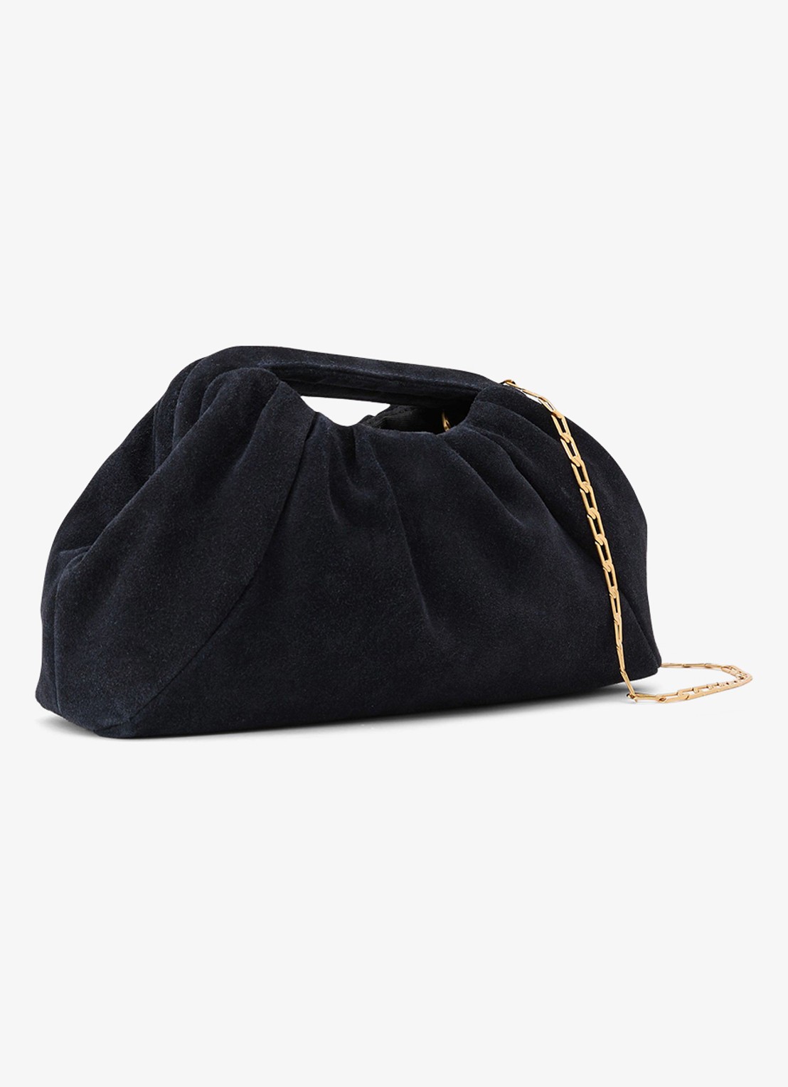 Reiss June clutch van suède - detail donkerblauw