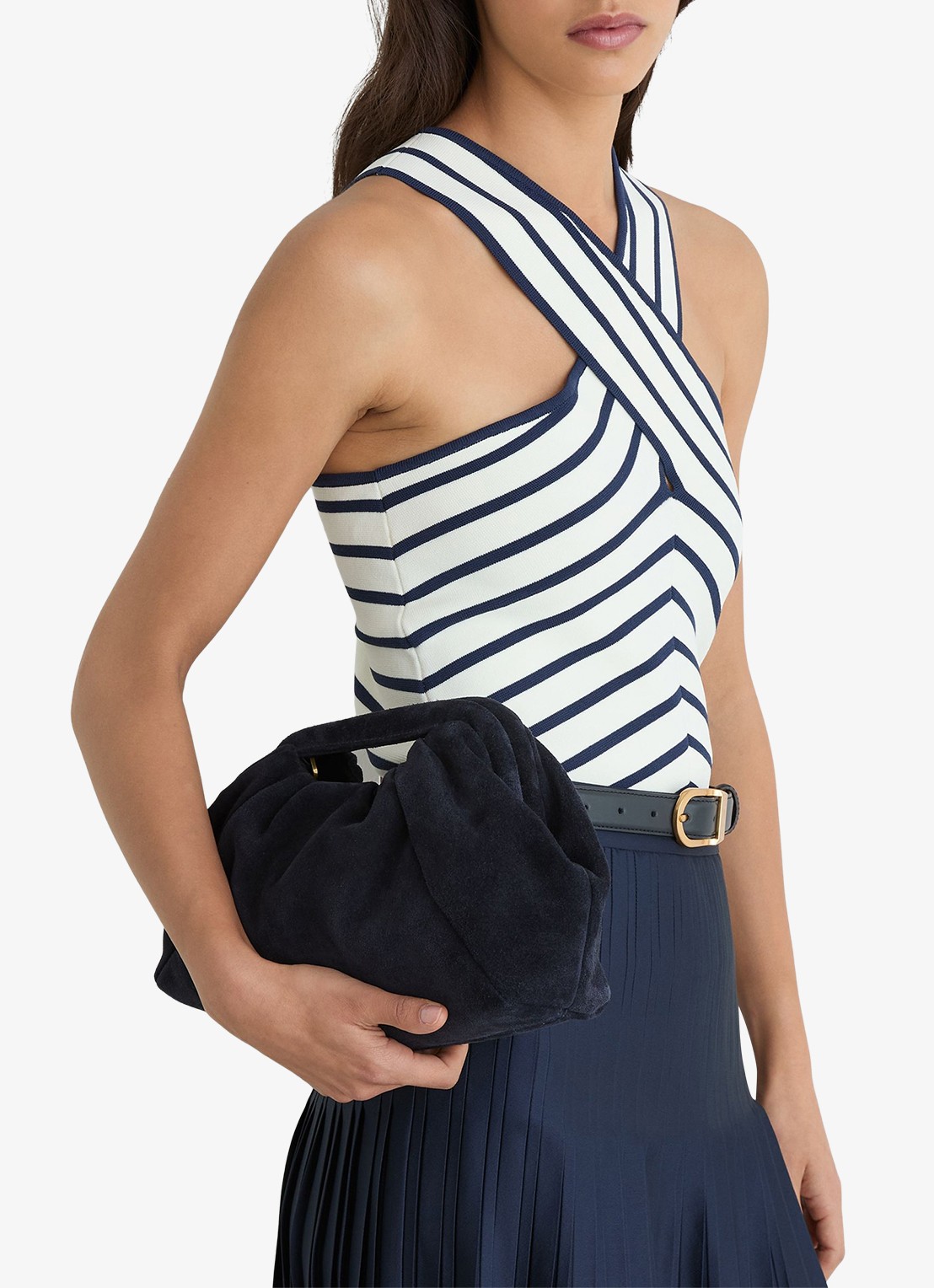 Reiss June clutch van suède - voorkant 6 donkerblauw