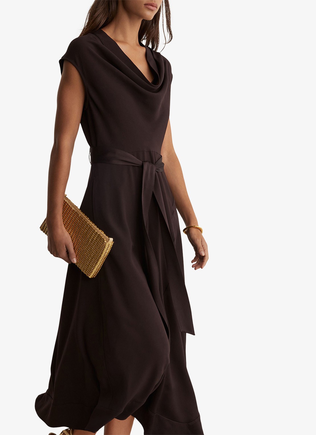 Reiss Justine midi jurk met strikceintuur - detail 2 aubergine