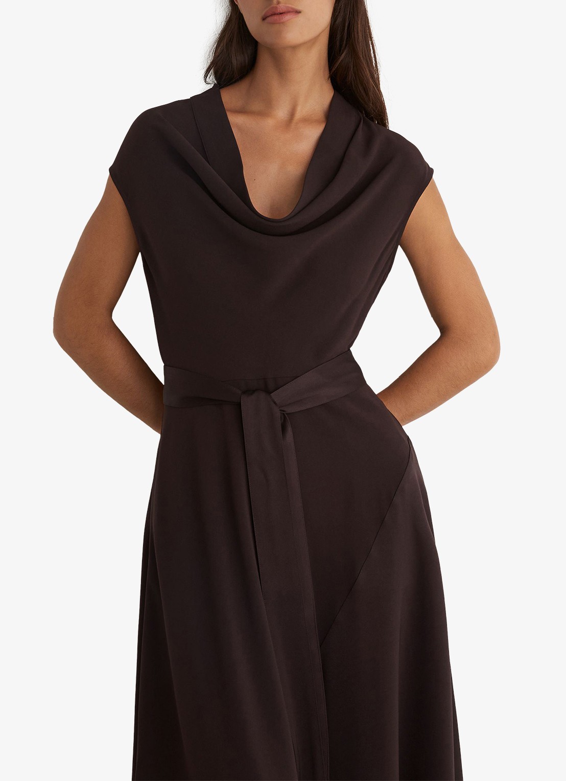 Reiss Justine midi jurk met strikceintuur - detail 4 aubergine