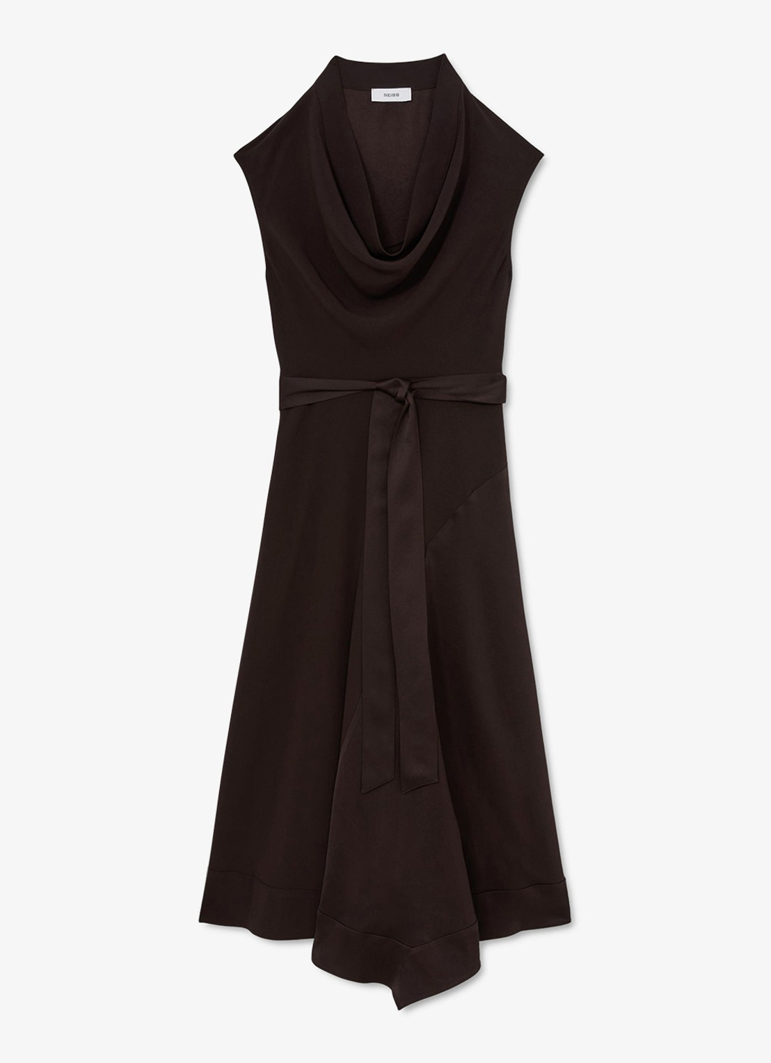 Reiss Justine midi jurk met strikceintuur - voorkant 6 aubergine