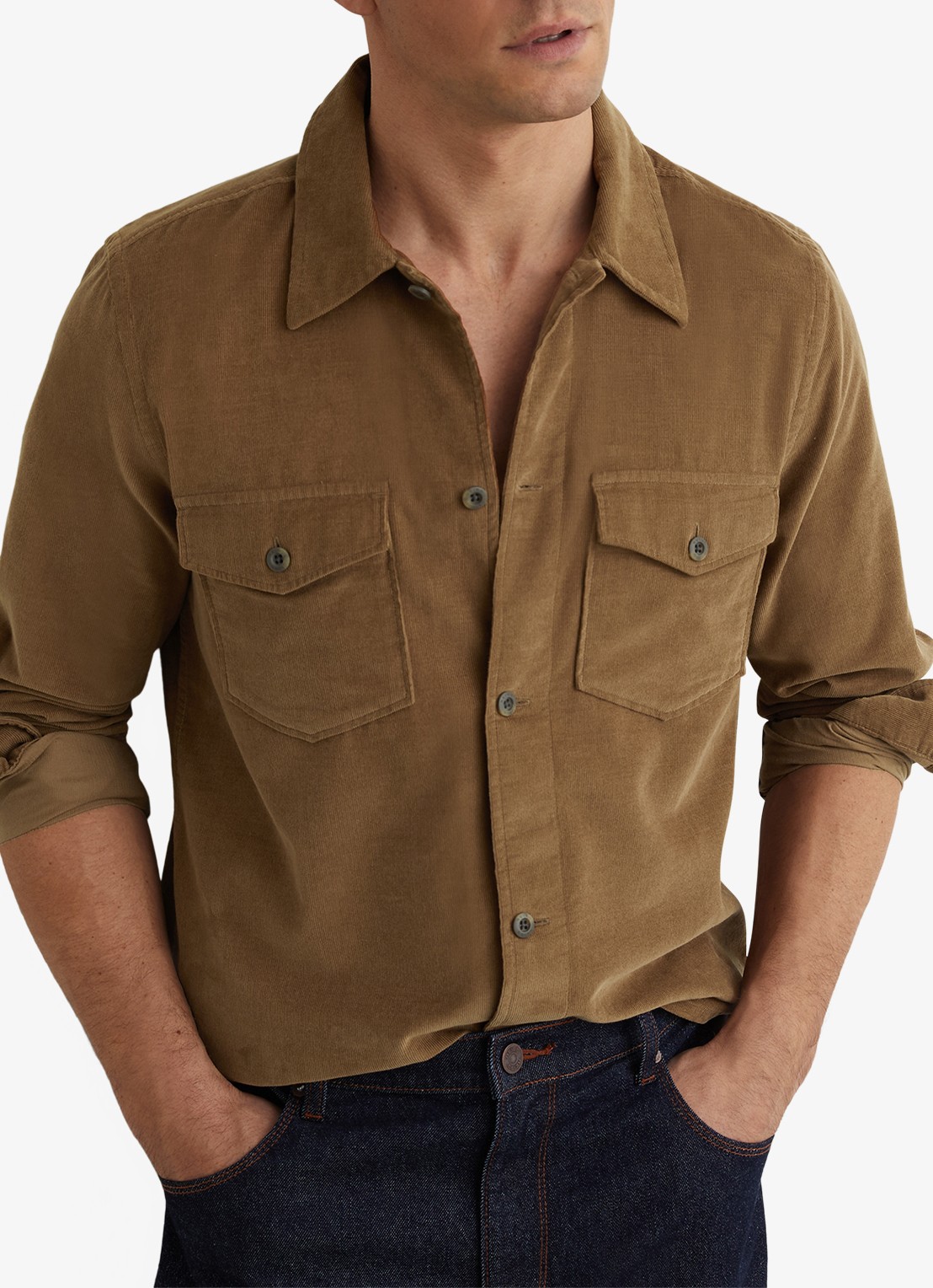 Reiss KAI Corduroy Twin-Pocket Overshirt - detail 3 beige