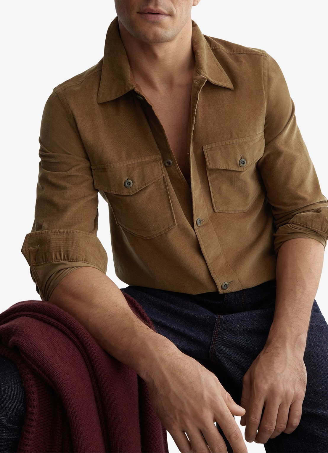Reiss KAI Corduroy Twin-Pocket Overshirt - detail 5 beige